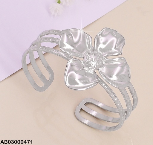 [AB03000471] BRAZALETE PLAT. 3 LINEAS HORIZONTALES / FLOR CENTRO BA120-131