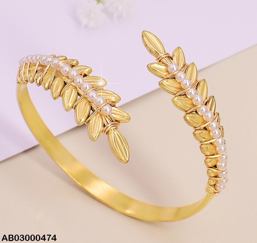 [AB03000474] BRAZALETE DOR. ONDULADO / PERLAS  BLANCAS BA121-131