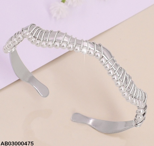 [AB03000475] BRAZALETE PLAT. ONDULADO / PERLAS  BLANCAS BA122-131