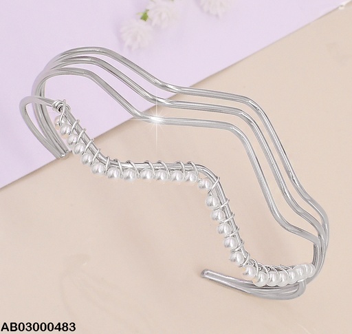 [AB03000483] BRAZALETE PLAT. ONDULADO 4 LINEAS / PERLAS PART. SUPERIOR  BA112-131