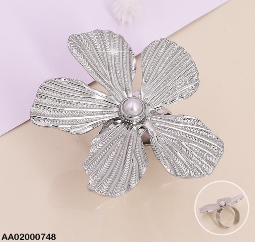 [AA02000748] ANILLO AJUSTABLE PLAT. FLOR / PERLA CENTRO RA051-131
