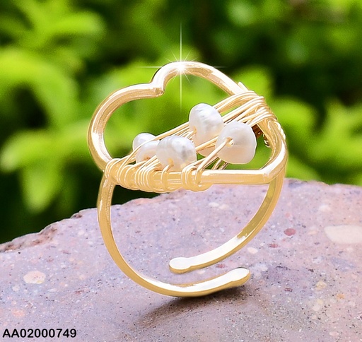 [AA02000749] ANILLO DOR. AJUSTABLE/ CORAZON MALLA/PERLAS  CENTRO RA040-131