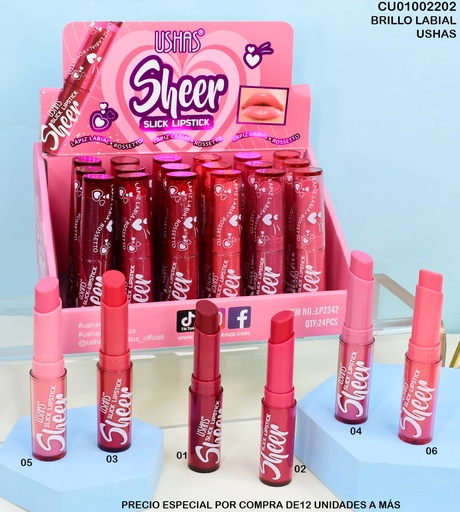 [CU01002202] SLICK LIPSTICK SHEER USHAS LP2342 SURTIDOS