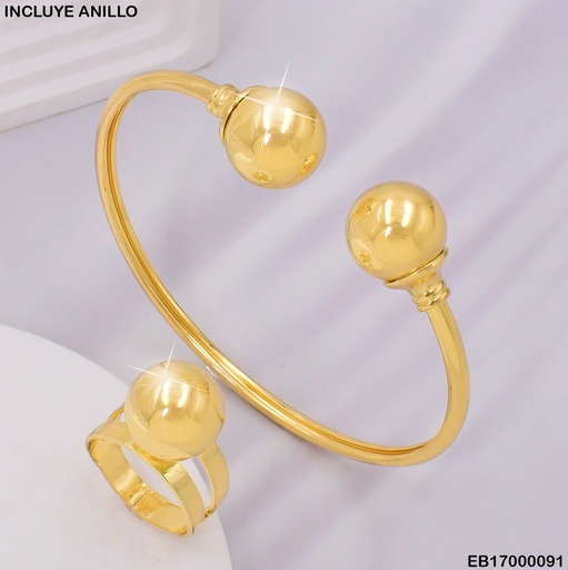 [EB17000091] BRAZALETE AJUSTABLE Y ANILLO PELOTA/LISA 004F3756-341