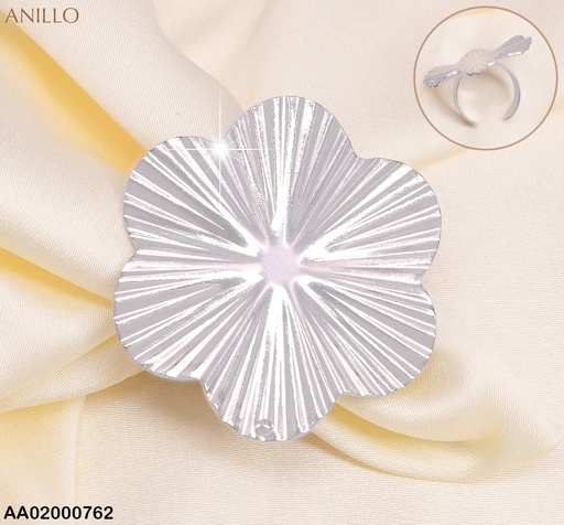 [AA02000762] ANILLO PLAT. AJUST.FLOR A RAYAS RA089-131