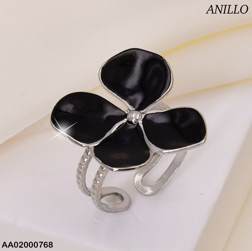 [AA02000768] ANILLO FLOR 4 PETALOS/NEGRO   RA135-131