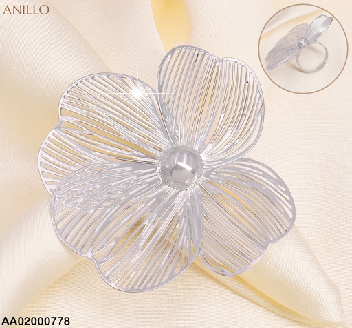 [AA02000778] ANILLO PLAT. FLOR 4 PETALOS DE LINEAS RA153-131