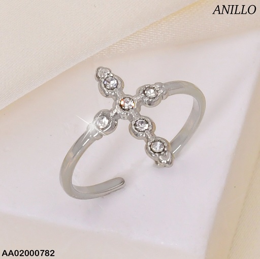 [AA02000782] ANILLO AJUSTABLE PLAT.  CRUZ / ZIRC RA157-131
