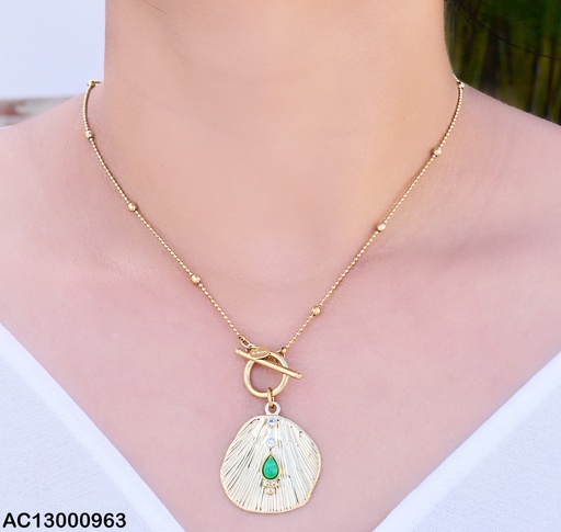 [AC13000963] CADENA DOR.  DIJE OVALO RAYAS VERT. / ZIRC. CENTRO COL SURT. CA227-131