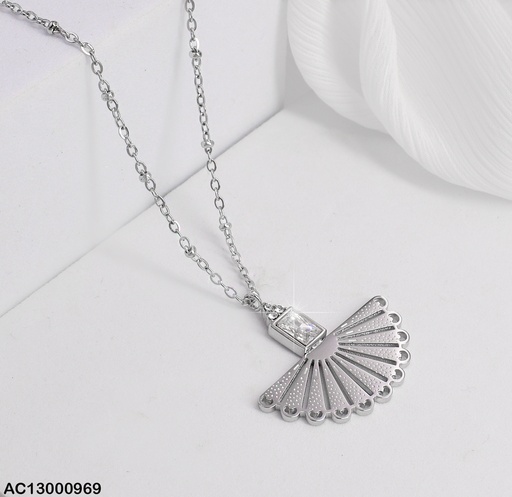 [AC13000969] CADENA PLAT. C/PELOTITAS,DIJE ABANICO C/ZIRC.RECT.CA234-131