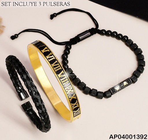 [AP04001392] SET PULSERAS VARON(3)NO.ROM/⚫/TRENZADA SA449-208