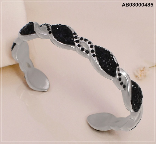 [AB03000485] BRAZALETE PLAT. CURVAS ENTRELAZADAS ZIRC.  NEGRAS  VD080490-113