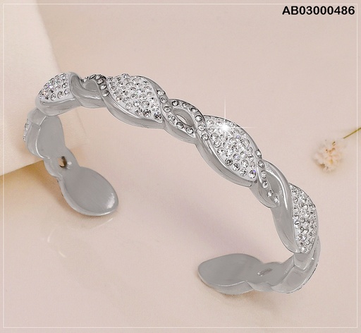 [AB03000486] BRAZALETE PLAT. CURVAS ENTRELAZADAS ZIRC.  CRISTAL VD080491-113