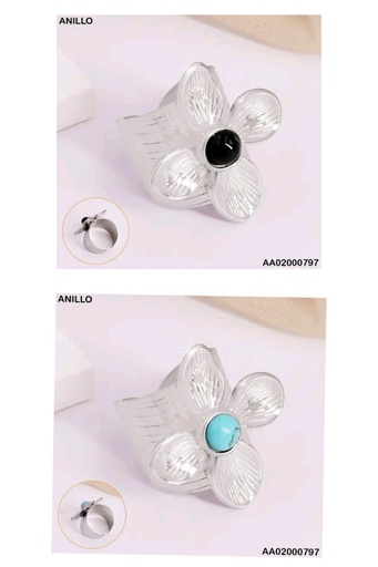 [AA02000797] ANILLO PLAT. FLOR 4 PETALOS CENTRO SURT.RA151-131