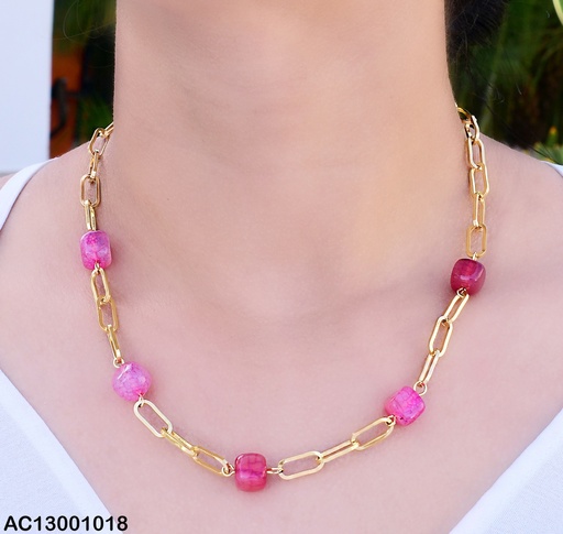 [AC13001018] CADENA DOR. ESLABONES LARGOS/ CRISTALES FUCSIA  CA219-45