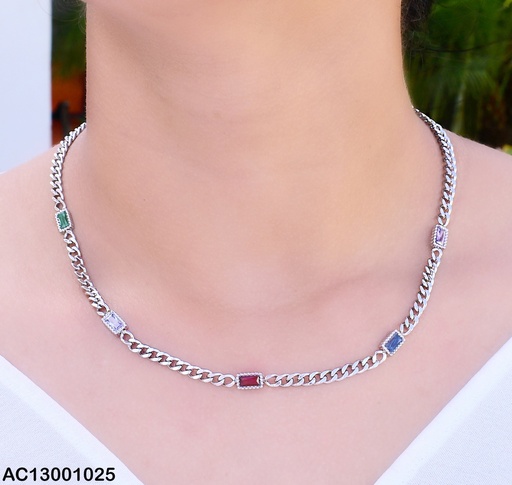 [AC13001025] CADENA PLAT. ESLABONES GRUESOS / 5 ZIRC. COL. SURT. /  CA286-45
