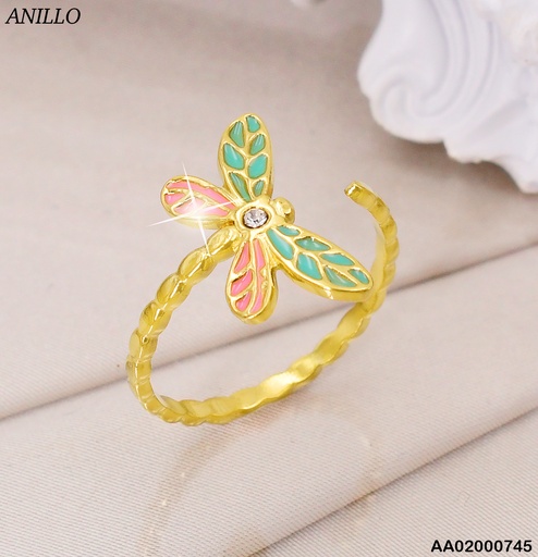 [AA02000745] ANILLO AJUSTABLE MARIPOSA ROSA/VERDE VD080370-W25