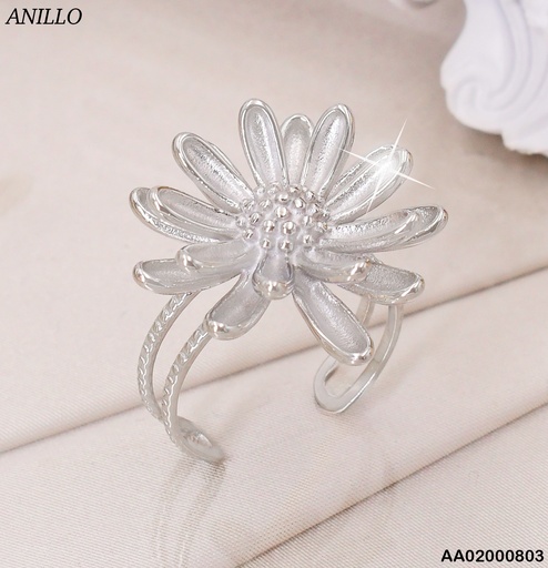 [AA02000803] ANILLO PLAT. AJUSTABLE FLOR MULTIPLES PETALOS RA055