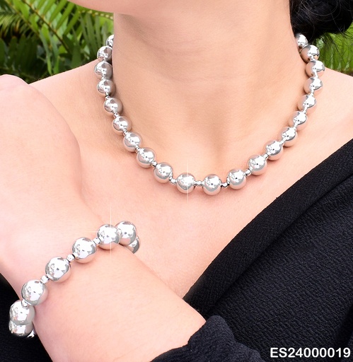 [ES24000019] SET PLAT.CADENA-PULSERA PELOTAS GR.SE456-9