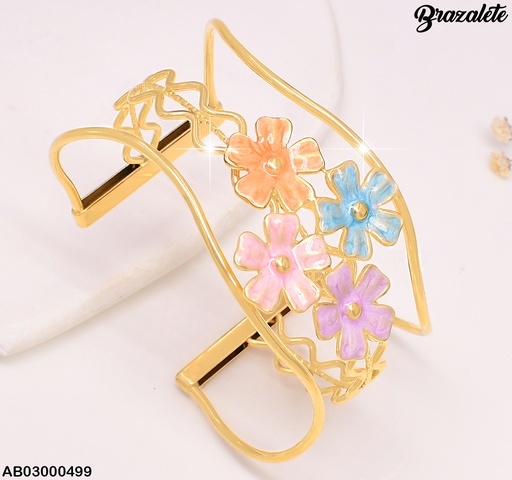 [AB03000499] BRAZALETE DOR/ CURVAS / 4 FLORES CENTRO 4  COL. BA163-45