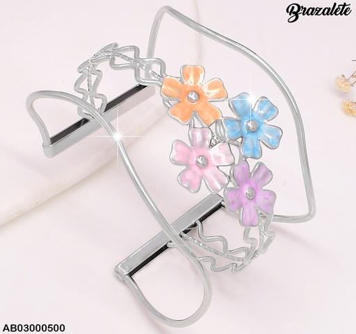 [AB03000500] BRAZALETE PLAT. /CURVAS/4  FLORES CENTRO 4 COL. BA164-45