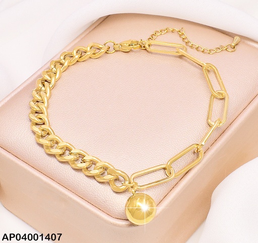 [AP04001407] PULSERA DOR  MATILLADA / PELOTITA/ESLABONES LARGOS MOD 001067
