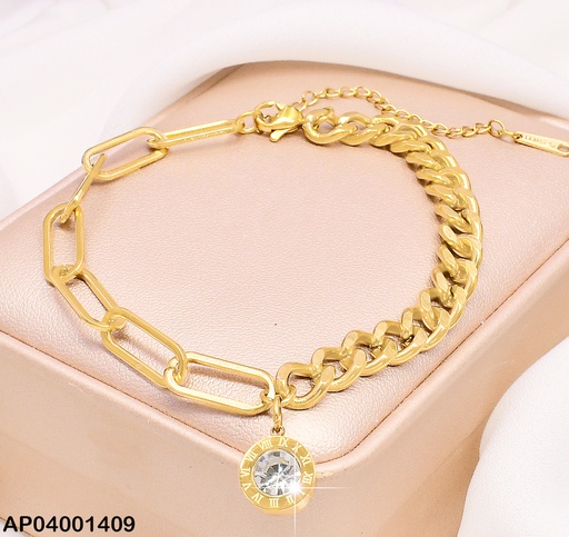 [AP04001409] PULSERA DOR MARTILLADA/ ZIR RD /ESLABONES LARGOS MOD 001401