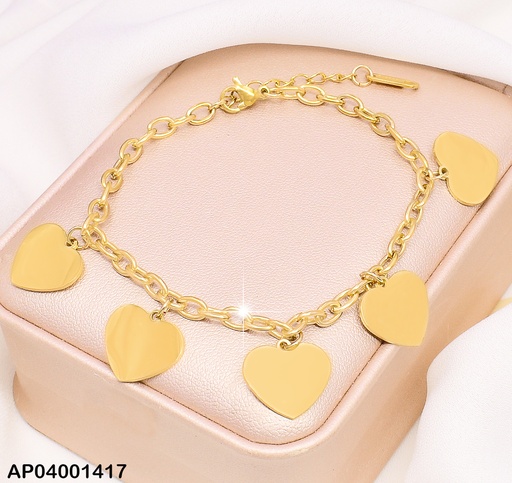[AP04001417] PULSERA DOR 5 CORAZONES COLGANTES MOD.001237