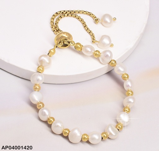 [AP04001420] PULSERA DOR AJUSTABLE PERLAS BLANCAS/ PELOTITAS DOR 1065