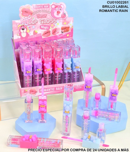 [CU01002261] BRILLO LABIAL OSO C/MOÑO DORADO ROMANTIC RAIN R1608