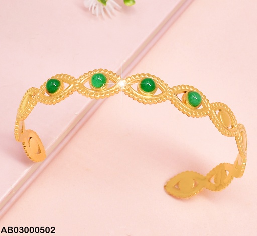 [AB03000502] BRAZALETE OVALOS HORIZ. 4 PELOTITAS VERDES 1469