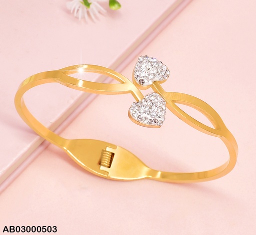 [AB03000503] BRAZALETE OVALOS HORIZ./2 CORAZONES ZIRCONIAS 3558