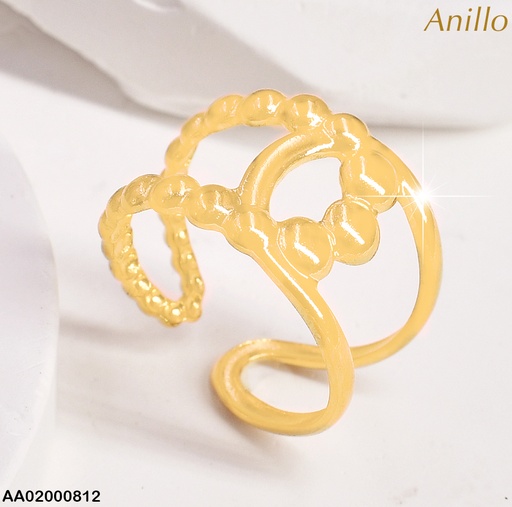 [AA02000812] ANILLO DOR AJUSTABLE LISO/PELOTITAS ENTRELAZADOS EN MEDIO