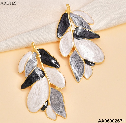 [AA06002671] ARETES ESMALTADOS(06)HOJAS TONOS GRISES ABAJO EA750-45