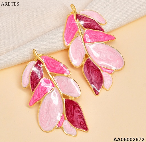 [AA06002672] ARETES ESMALTADOS(06)HOJAS TONOS ROSAS ABAJO EA751-45