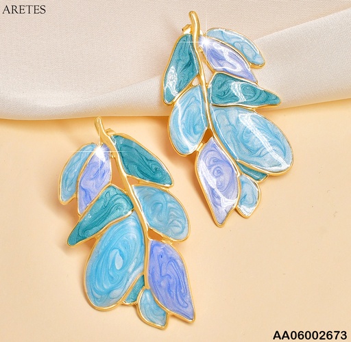 [AA06002673] ARETES ESMALTADOS(06)HOJAS TONOS CELESTES ABAJO EA752-45