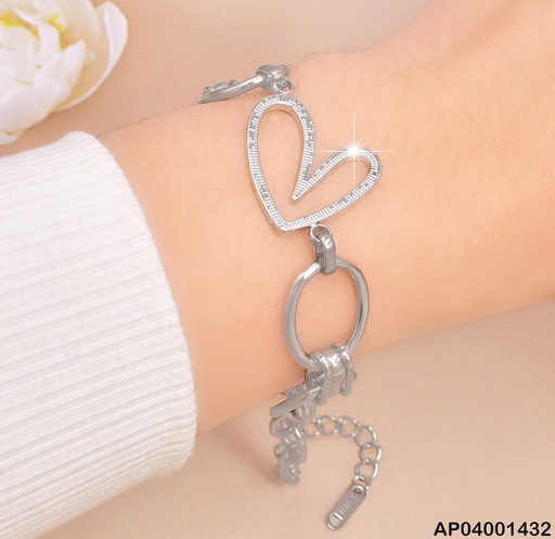 [AP04001432] PULSERA PLAT. ESLAB GR.CENTRO CROQUI CORAZON BA180-45
