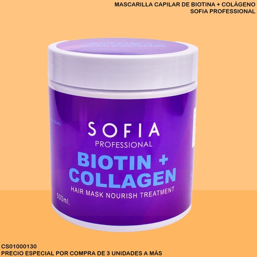 [CS01000130] TRATAMIENTO CAPILAR SOFIA BIOTIN+COLLAGEN 500ML S112C