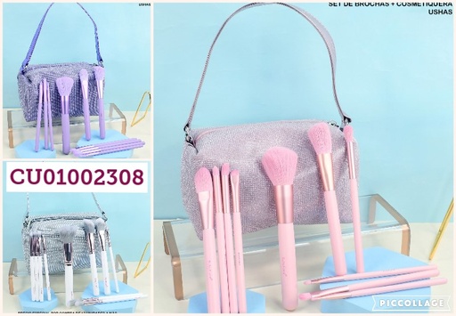[CU01002308] COSMETIQUERA ESCARCHADA C/10 BROCHAS LB10