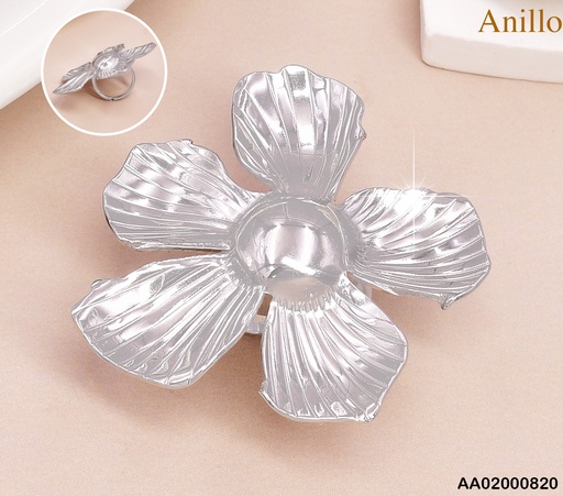 [AA02000820] ANILLO PLAT. FLOR GR. PETALOS RAYADOS RA171-45