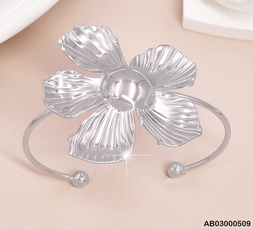 [AB03000509] BRAZALETE PLAT. FLOR GR PETALOS RAYADOS BA196-45