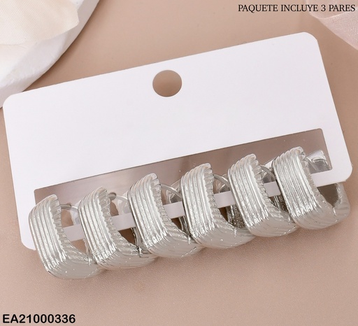 [EA21000336] CARTON 3 PARES ARGOLLAS PLAT. A RAYAS EE521-3