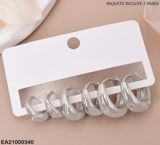 [EA21000340] CARTON 3 PARES ARGOLLAS PLAT.3 TAMAÑOS C/ZIRC.GOTA SE553-3