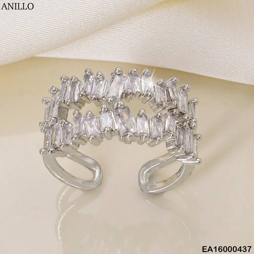 [EA16000437] ANILLO PLAT. DOBLE FILA DE ZIRC. RECTANGULARES F5786-658
