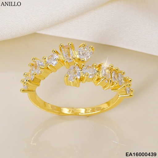 [EA16000439] ANILLO DOR DOBLE FILA DE ZIRC. RD/RECT/OVALADAS ENCONTRANDOSE F5788-658