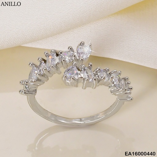 [EA16000440] ANILLO PLAT. DOBLE FILA DE ZIRC. RD/RECT/OVALADAS ENCONTRANDOSE  F5788-658