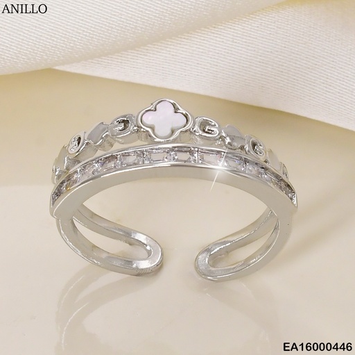 [EA16000446] ANILLO PLAT. DOBLE FILA FLOR /ZIRC RECT. F5785-658