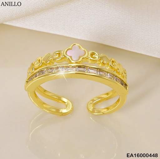 [EA16000448] ANILLO DOR. DOBLE FILA FLOR /ZIRC RECT. F5785-658