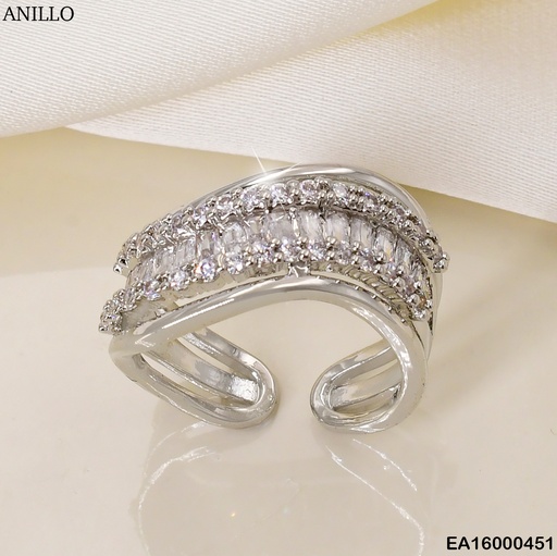[EA16000451] ANILLO PLAT. EN CURVA ZIRCONIAS RD/ RECT. CENTRO F5790-658