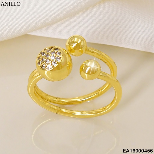 [EA16000456] ANILLO DOR AJUSTABLE 2 PELOTITAS LISAS 1 ZIRC K4611-672